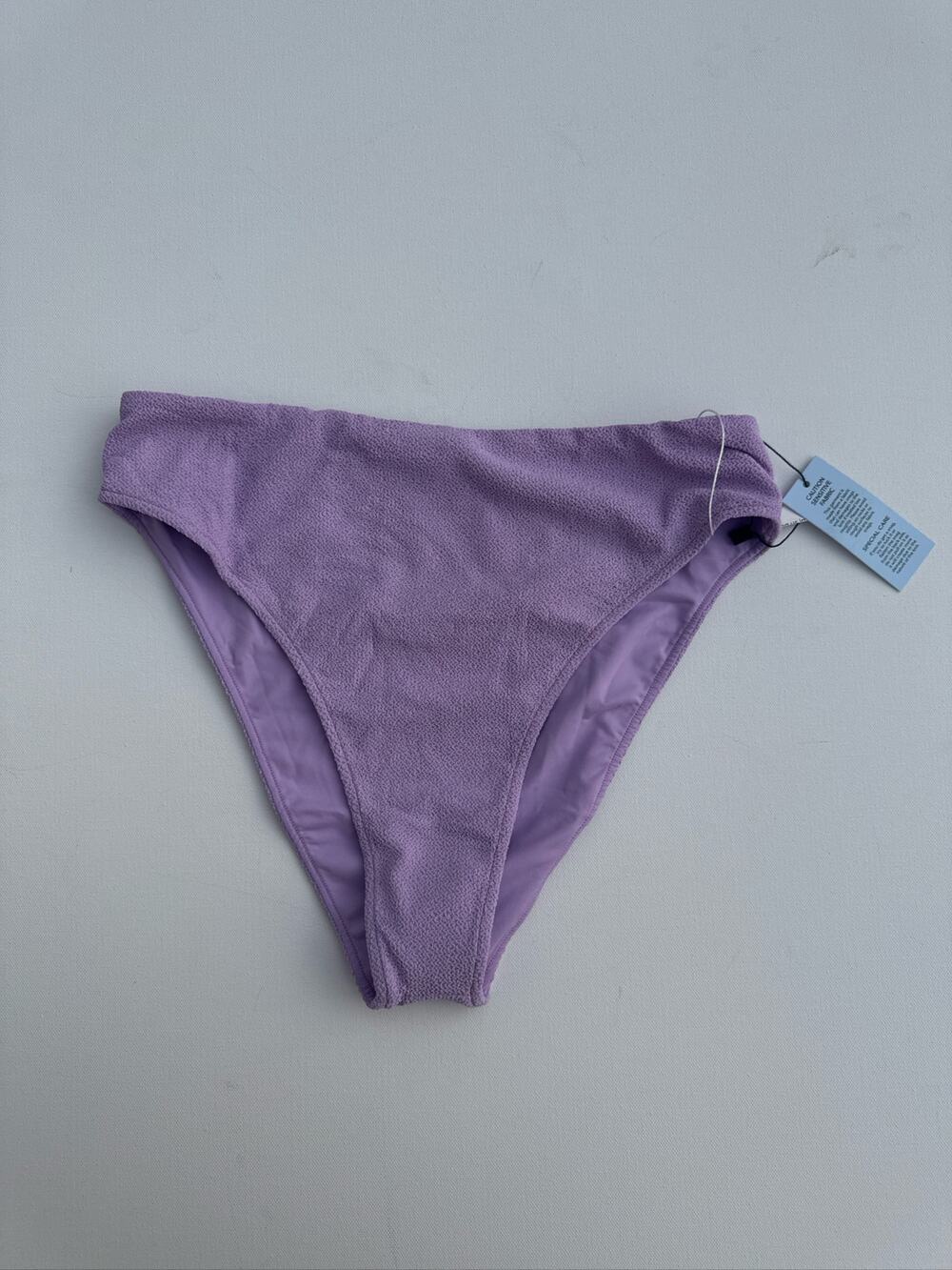 JMP The Label Textured Knit High Waist Bikini Bottoms - Purple (M)